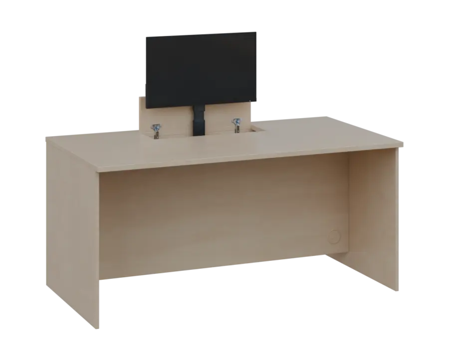 PLVM 18 - 16 stůl kancelářský s výsuvem (1x) monitoru, dřevěná podnož, deska 18 mm, široký 1600 mm, bříza irská